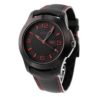 GUCCI YA126224 古馳 手錶 46.5mm 黑色面盤 黑色皮錶帶 男錶 女錶