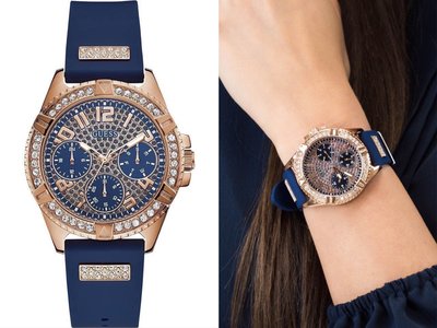 GUESS女士手錶(U1160L3)藍色矽膠錶帶 玫瑰金 女士 腕錶 40mm(W1160L3)