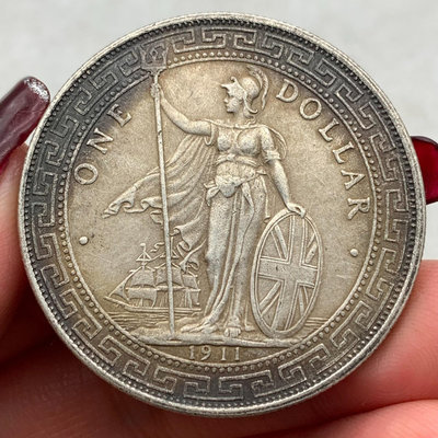 真品古幣古鈔收藏保真包銀，【傳世老皮殼1911年站洋銀幣一枚】真銀真幣，按圖