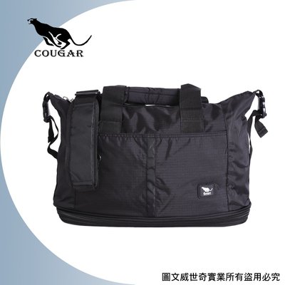 【Cougar】 可加大 可掛行李箱 旅行袋/手提袋/側背袋(7037全黑色)【威奇包仔通】