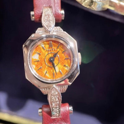 中古風手錶日本agete阿卡朵牛皮帶手表女款23年圣誕限定款琥珀栗色mini表盤