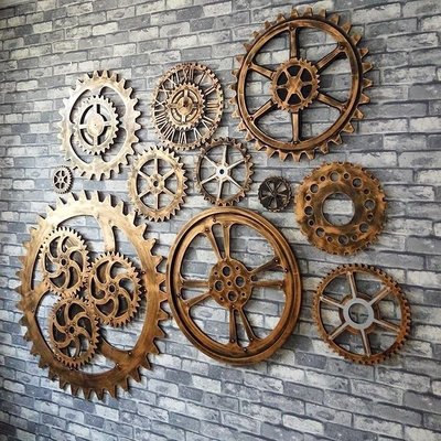 復古工業風仿金屬木質金色裝飾齒輪KTV酒吧loft墻面裝飾品壁掛開心購 促銷 新品