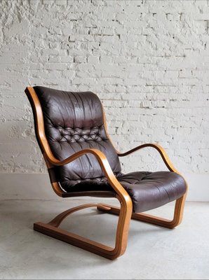 〔挪威曲木皮革單椅〕主人椅 扶手椅 躺椅 早期 老件 高背椅 真皮 牛皮 eames vintage 60 70