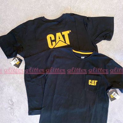 glitter。Caterpillar Cat Logo Pocket 口袋 黑色 T恤 美國工裝老牌 卡特