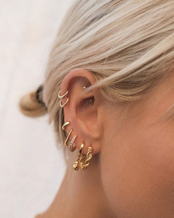 CINCO 葡萄牙精品 Adwoa Earring 925純銀鑲24K金 C型雙層耳骨夾 無耳洞女孩必備