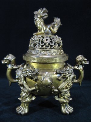 [銀九藝] 早期 銅器銅雕 雙龍搶珠 淨香爐 大香爐 大銅爐 重~3.1公斤