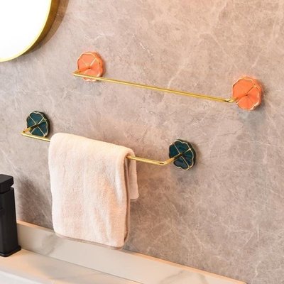 簡約毛巾架免打孔衛生間浴室不銹鋼浴巾架子創意家用單桿置物桿D丹雜貨小鋪