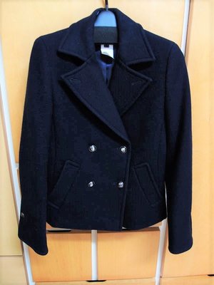 日本 ICB 深藍色毛料銅釦外套 短大衣