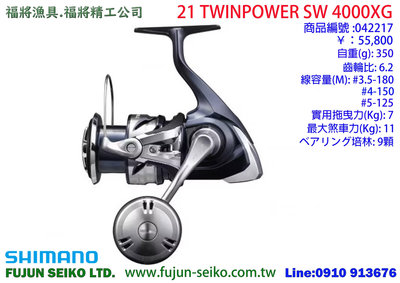 【福將漁具】Shimano紡車捲線器 21 TWINPOWER SW 系列