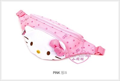 ♥小花花日本精品♥ Hello Kitty 粉色 點點 大臉 多夾層 帆布 成人腰包 外出包 隨身包 42179801