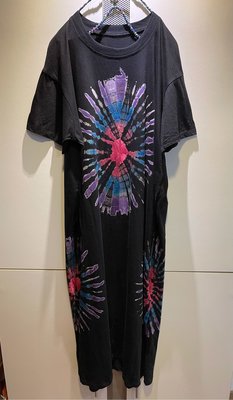 ++特價++新品入荷 好美ㄛ 波希米亞黑彩染煙火圖案設計棉質長版洋裝(藍) 兩側有口袋