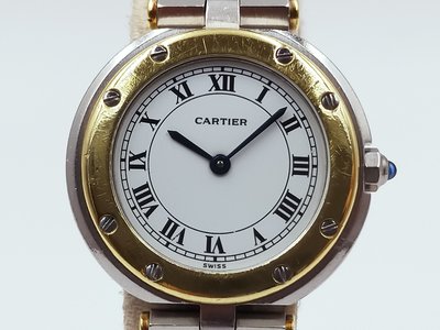 【發條盒子H8020】CARTIER 卡地亞 SANTOS 山度士 羅馬白面石英 不銹鋼/半金 18K金外圈  經典女錶