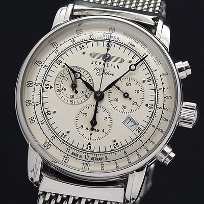 【精品廉售/手錶】德國名錶Zeppelin齊柏林飛船錶 100週年紀念錶 三眼石英男士錶*#7680-1*美品*