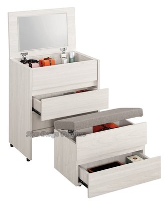 【N D Furniture】台南在地家具-刷白木紋木心板圓邊角60cm掀鏡化妝台(含椅)MC