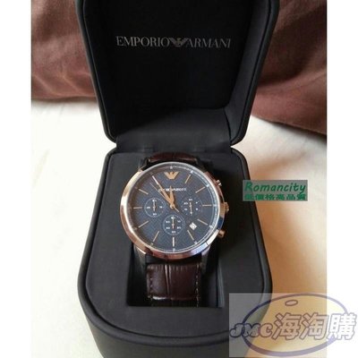 {JMC海淘購商城}小鋪Emporio Armani AR2494Classic 都會新貴計時腕錶深藍x咖啡43mm 亞曼尼現貨男手錶 手錶