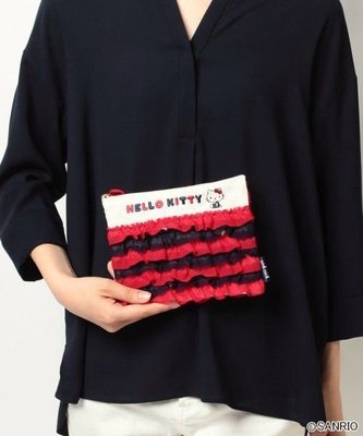 全新日本正品 pink trick × HELLO KITTY【コラボアイテム】フリフリフラットポーチ 化妝包