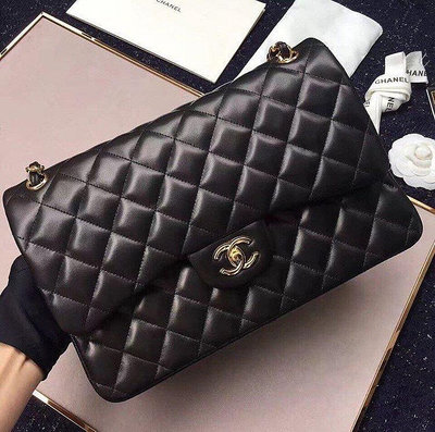 Chanel A58600 Large Flap Coco包 荔枝皮銀鍊（雙蓋）30cm 黑