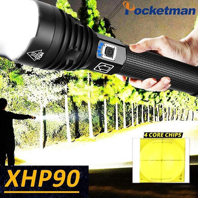 【現貨】XHP90 LED手電筒變焦USB充電XHP70.2電源顯示強大的XHP 50手電筒18650 26650手持燈