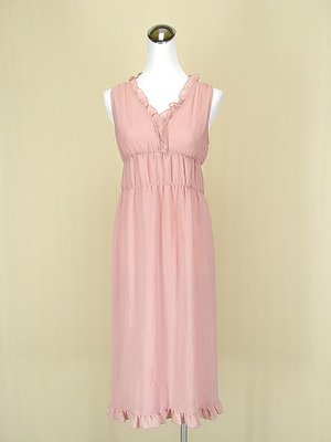 貞新二手衣 SO NICE 專櫃 粉紅V領無袖雪紡紗洋裝M號(55031)