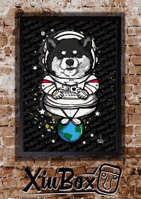 柴犬 黑色 太空人居家 拼圖 畫框 裝飾 藝術 插畫 A4 120片 含黑框 禮物 同款手機殼