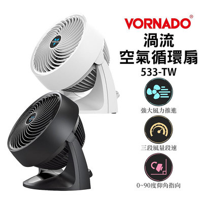 【美國VORNADO沃拿多】 3-5坪用 渦流空氣循環扇 533-TW 533B-TW黑 533W-TW白