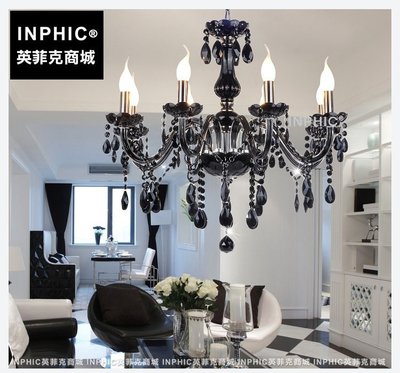 INPHIC-簡約水晶吊燈客廳臥室餐廳燈黑色水晶吊燈水晶燈-5頭