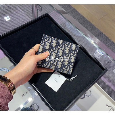 安奢 Dior Oblique 米色和黑色 提花 短夾 錢包 2OBBH027YSE_H05E