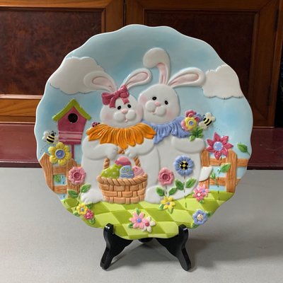 早期收藏 精緻可愛的全家福兔寶寶裝飾盤