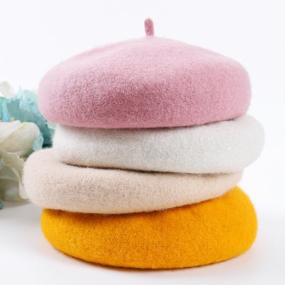 春秋冬季新款貝雷帽韓版蘑菇女士帽子透氣南瓜帽羊毛呢畫家帽~樂悅小鋪