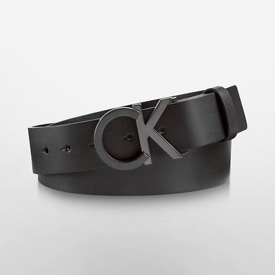 美國百分百【Calvin Klein】CK 真皮 皮帶 小牛皮 腰帶 黑色 專櫃配件 大LOGO H393