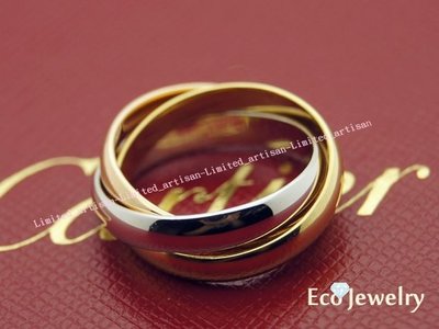 《Eco-jewelry》【Cartier】卡地亞 中板(35mm)三色三環戒指#49  附件齊全~專櫃真品近新品
