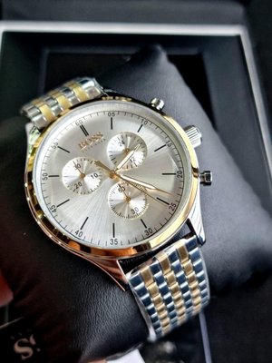 HUGO BOSS Companion 銀白色錶盤 金色配銀色不鏽鋼錶帶 石英 三眼計時 男士手錶 1513654