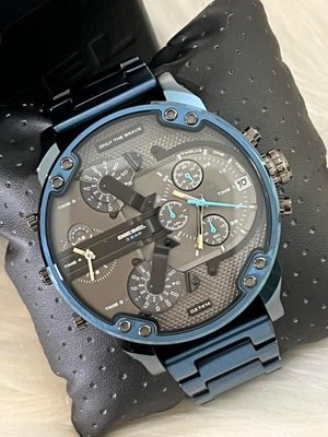 DIESEL  Mr. Daddy 2.0 灰色錶盤 藍色不鏽鋼錶帶 多功能三眼計時 石英 男士手錶DZ7414