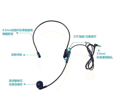 【呱呱店舖】XD-010 擴音器 麥克風 小蜜蜂 耳麥話筒 旋轉式 頭戴式 教師專用 有線話筒