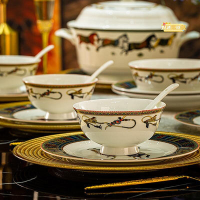 歐式碗碟套裝家用高檔骨瓷餐具套裝高級感陶瓷器碗盤組合喬遷送禮