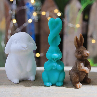 3D立體 可愛月兔矽膠模具 兔子石膏模具 ins風居家擺件香薰蠟燭模具 烘培模具 蛋糕模具 滴膠模具