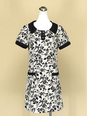 貞新 HOGO COLOR(鎮衣店) 黑色花朵圓領短袖棉質洋裝F號 (43153)