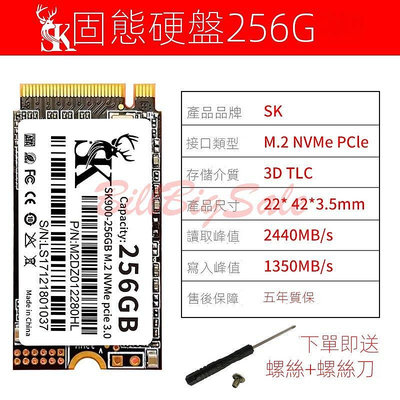 256GB (M.2 2242 NVMe SSD) 256G PCIe Gen3x4 固態硬碟 5年保固全新
