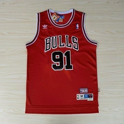 球衣 公牛隊 Bulls 羅德曼 RODMAN 復古網眼 紅色籃球服 刺繡 91號 背心上衣-master衣櫃4