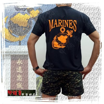 《甲補庫》~中華民國海軍陸戰隊MARINES黑色透氣排汗T恤~超涼爽透氣涼衫