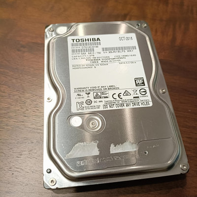 TOSHIBA東芝 1TB HDD 3.5吋 SATAIII 7200轉 桌上型硬碟 DT01ACA100 過保良品 檢測無警告無異常 限時出清