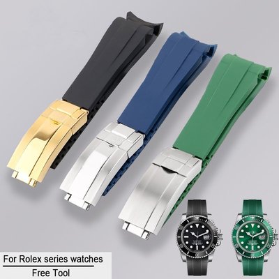 熱銷 20mm橡膠手錶帶代用勞力士黑綠藍水鬼迪通拿GMT RUBBER B矽膠錶鏈-