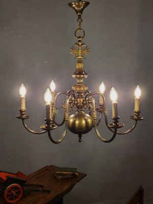 法國 純銅 雙鷹 枝狀吊燈 教堂燈 (6燈) 主燈 客廳燈 餐廳燈 臥房燈 進口燈 l0487【卡卡頌  歐洲古董】✬