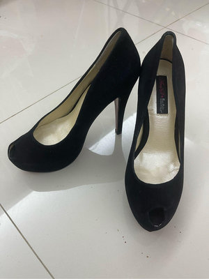 百貨專櫃Ann’s 黑色高跟鞋 質感好黑色魚口高跟鞋12公分麂皮絨面35 22.5