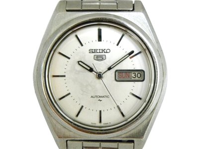 [專業模型] 機械錶 [SEIKO 703474] 精工5號自動錶[17石][銀白面+星+日期]時尚/軍/中性/軍錶