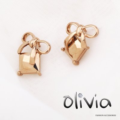 耳針耳環 蝴蝶結方形方晶鋯石耳針耳環【N02361】Olivia Fashion