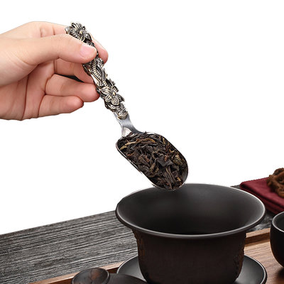 品茗喝茶具 不銹鋼茶勺茶則茶鏟茶葉勺子取茶葉匙茶具配件立體雕花茶勺T12