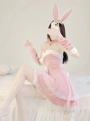 【激情性感誘惑】圣誕私房睡裙兔女郎cos制服誘惑性感兔子女仆裝粉色睡衣吊帶無袖