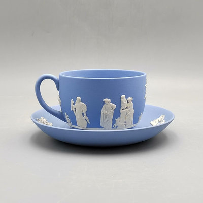 回流精品瓷器 英國Wedgwood韋奇伍德藍色浮雕人物咖啡杯