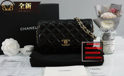 優買二手精品名牌店 CHANEL AP3310 黑色牛皮金鍊鏈帶 WOC 肩背包斜背包發財包鏈子皮夾 全新限量